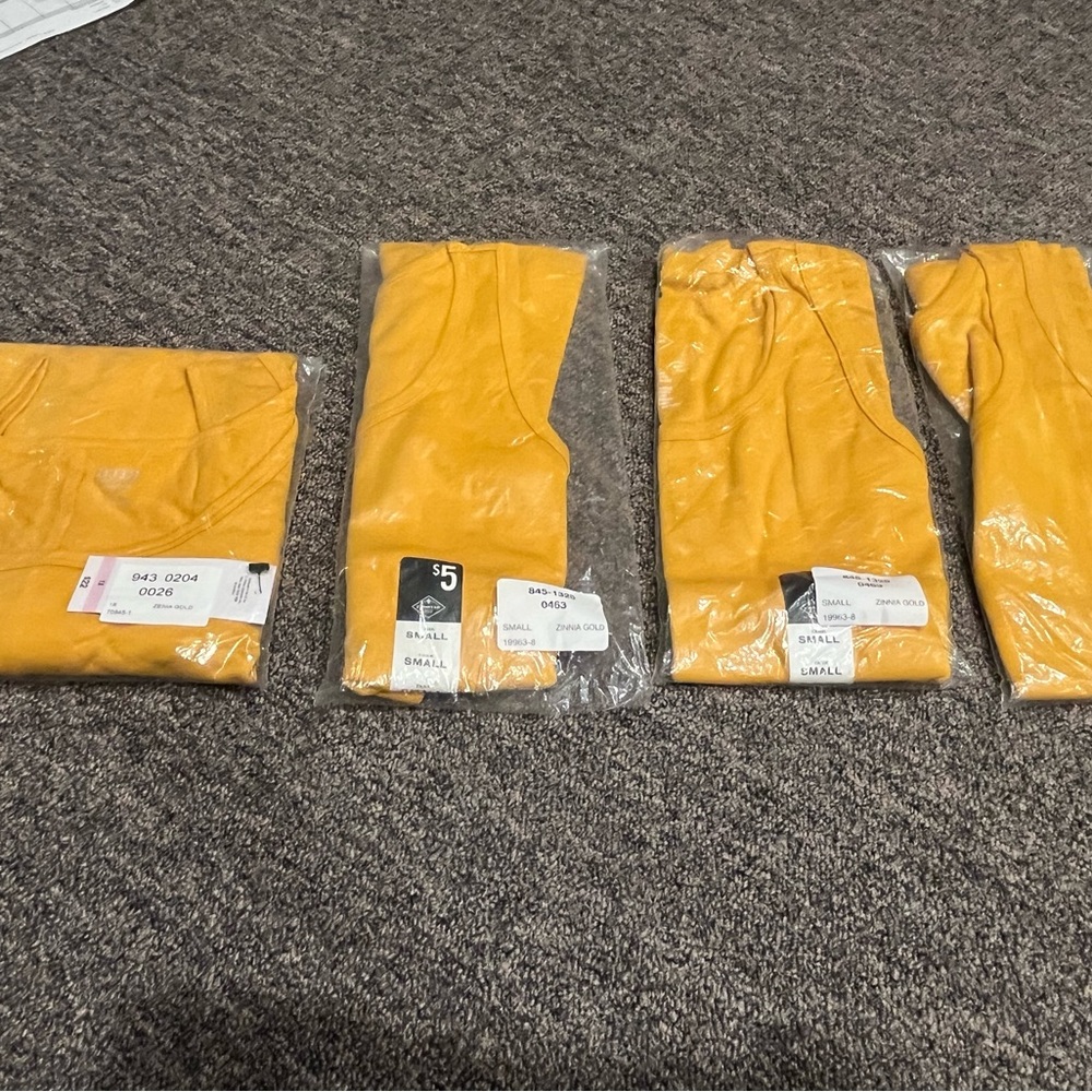 4 Matching Gold Tank Tops (3, size small & 1, 1X) Leftover from Bachelorette